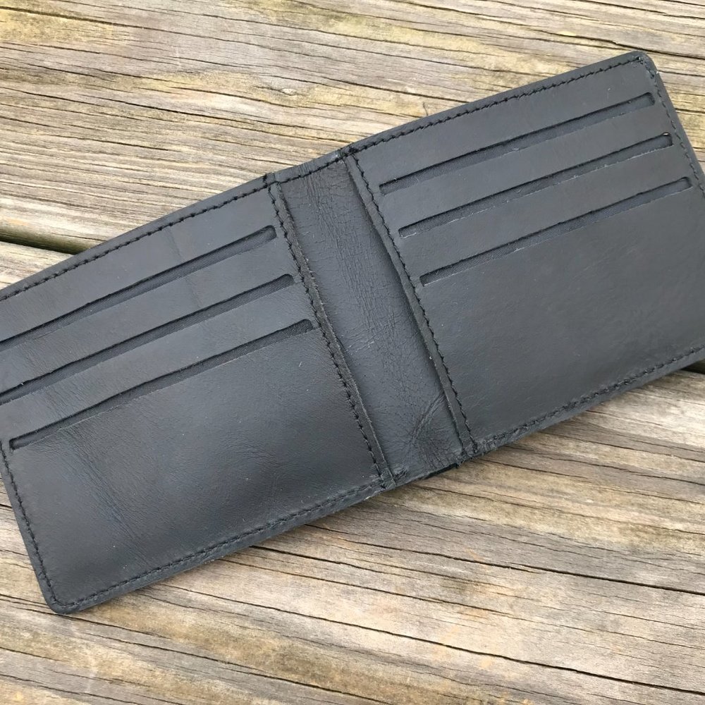 Full Grain Handmade Leather Men Bifold Wallet Black Cardholder
